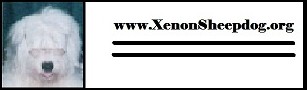 XenonSheepdog Logo -- Contains headshot photo of Old English Sheepdog named Christian, who is wearing glasses